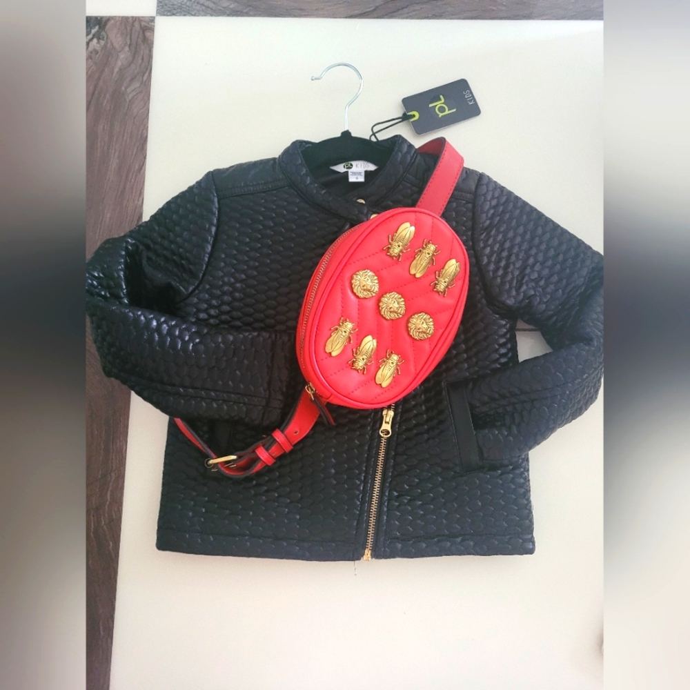 Girls Size 6 PL Quilted Moto Jacket with Pre-loved Letherett Fanny Pack!